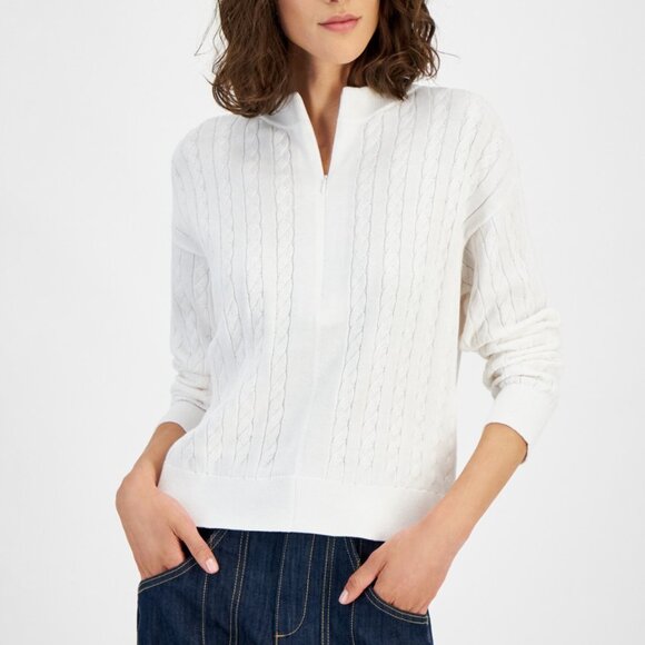 Tommy Hilfiger Women's Size XL 1/4 Zip Cable Knit Lightweight White Sweater NEW - Picture 1 of 6